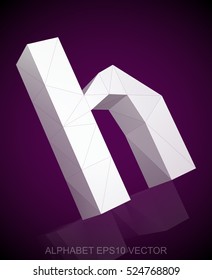 Abstract White 3D polygonal lowercase letter H with reflection. Low poly alphabet collection. EPS 10 vector illustration.
