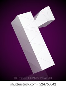 Abstract White 3D polygonal lowercase letter R with reflection. Low poly alphabet collection. EPS 10 vector illustration.