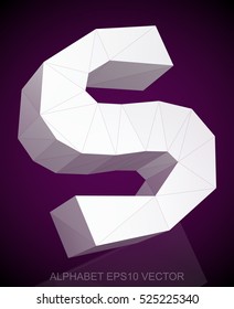 Abstract White 3D polygonal lowercase letter S with reflection. Low poly alphabet collection. EPS 10 vector illustration.