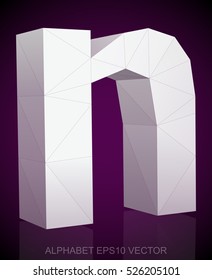 Abstract White 3D polygonal lowercase letter N with reflection. Low poly alphabet collection. EPS 10 vector illustration.