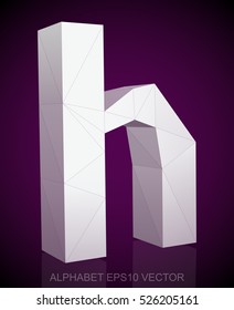 Abstract White 3D polygonal lowercase letter H with reflection. Low poly alphabet collection. EPS 10 vector illustration.