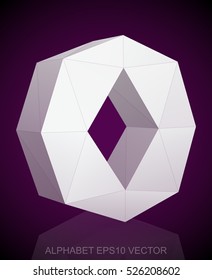 Abstract White 3D polygonal lowercase letter O with reflection. Low poly alphabet collection. EPS 10 vector illustration.
