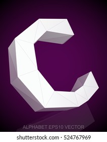 Abstract White 3D polygonal uppercase letter C with reflection. Low poly alphabet collection. EPS 10 vector illustration.