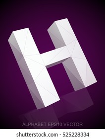 Abstract White 3D polygonal uppercase letter H with reflection. Low poly alphabet collection. EPS 10 vector illustration.