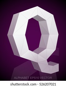 Abstract White 3D polygonal uppercase letter Q with reflection. Low poly alphabet collection. EPS 10 vector illustration.
