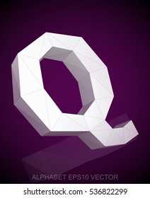 Abstract White 3D polygonal uppercase letter Q with reflection. Low poly alphabet collection. EPS 10 vector illustration.