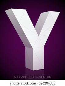 Abstract White 3D polygonal Y with reflection. Low poly alphabet collection. EPS 10 vector illustration.
