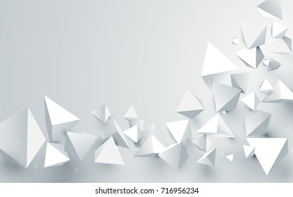Abstract white 3d pyramids chaotic background. Vector illustration