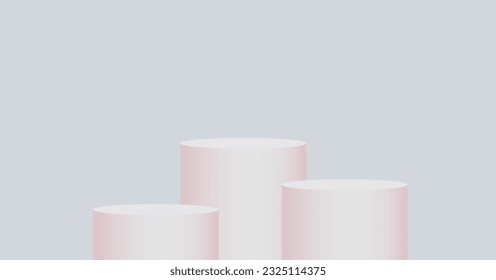 Abstract white 3D room with realistic white half tone cylinder pedestal podium set.