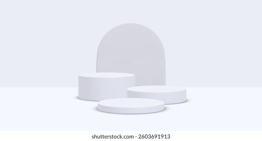 Abstract white 3d room with realistic white cylinders. Vector illustration