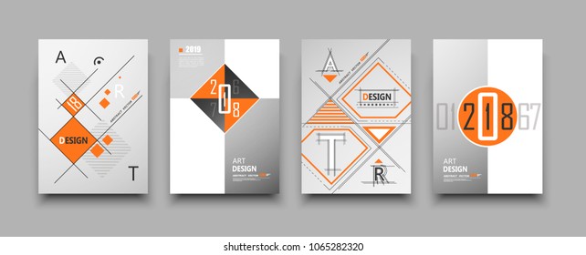 Abstract white a4 brochure cover design. Fancy info banner frame. Modern ad flyer text. Annual report binder. Title sheet model set. Fancy vector front page. Rhombus, circle art. Orange line figure.