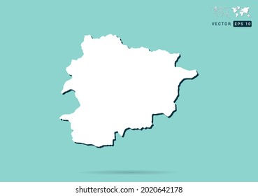 Abstrakte weiße Andorra-Karte und schwarzer Schatten auf grünem Hintergrund, Vektorgrafik.