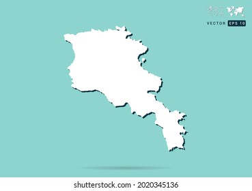 Abstrakte weiße Armenienkarte und schwarzer Schatten auf grünem Hintergrund, Vektorgrafik.