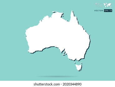 Resumen del mapa blanco de Australia y sombra negra sobre el vector de fondo verde.