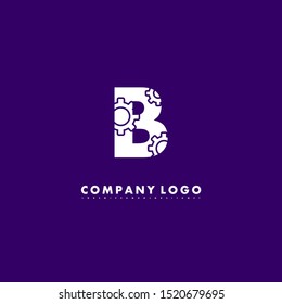 abstract white B logotype isolated on purple background suitable for technology and web. vector illustration.