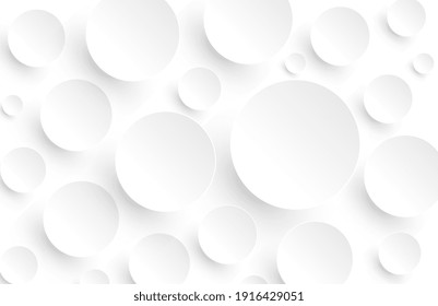 Abstract white background with 3D circles pattern, interesting white grey vector  background illustration.