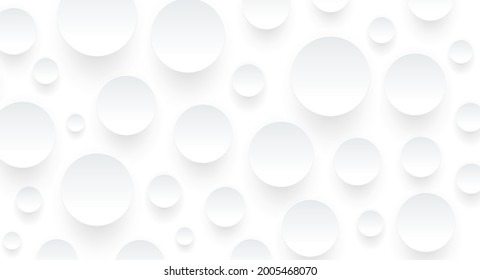 Abstract white background with 3D circles pattern, interesting white gray vector background illustration.