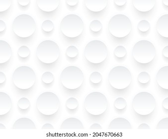 Abstract white background with 3D circles pattern, interesting white gray vector background illustration.