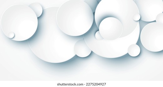 Abstract white background with 3D circles pattern, interesting white grey vector background illustration.