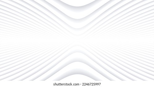 Abstrakter weißer Hintergrund mit 3D-Linien-Muster, minimale, grau gestreifte Vektorhintergrund-Illustration für Geschäftspräsentationen, 3D-Architekturperspektive mit Kopienraum.