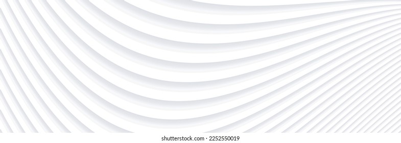 Abstract white background with 3d lines pattern, minimal white gray striped vector background illustration for business presentation