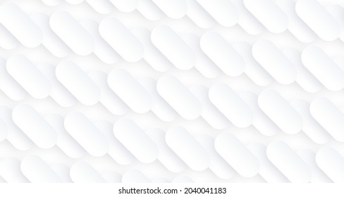 Abstract white background with 3D oval shapes pattern, interesting white gray vector background illustration.