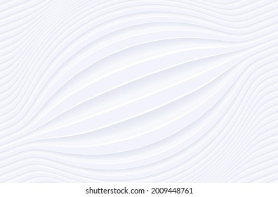 Resumen de fondo blanco con patrón de ondas 3D, interesante ilustración mínima de fondo vectorial rayado de color blanco para presentación de negocios.