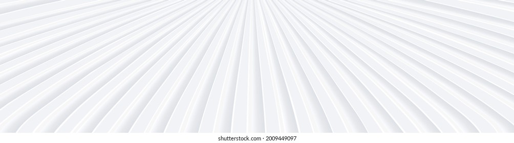 Abstract white background with 3D waves pattern, interesting minimal white gray striped vector background illustration for business presentation.