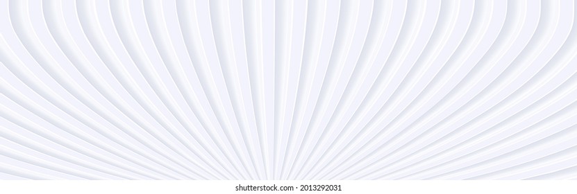 Abstract white background with 3D waves pattern, interesting minimal white gray striped vector background illustration for business presentation.