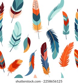 abstract white background with bird feathers in flat style, vector