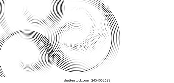 Abstractas fondo blanco con anillos de círculo negro. Concepto de tecnología del futuro digital. Ilustración vectorial.