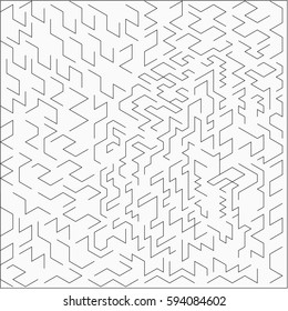 Abstract white background black curves lines and zigzags and figures placed around the drawing