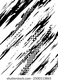 abstract white background with black grunge brush lines and halftone