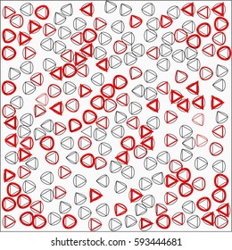 Abstract white background black and red triangle with a red circle like a thick stroke and no stroke randomly placed around the drawing