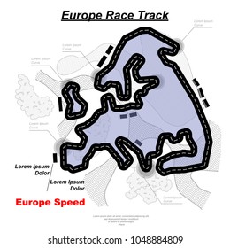 Abstract white background with black road in Europe silhouette