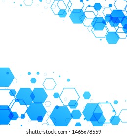 Abstract white background with blue hexagonal shapes