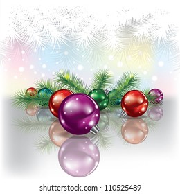 Abstract white background with Christmas tree and color decorations
