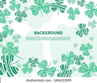 Abstract white background with clover leaves and textures. Design with place for text. Vector illustration