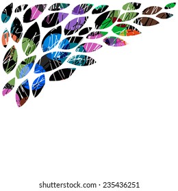 abstract white background with colored decorative leaves