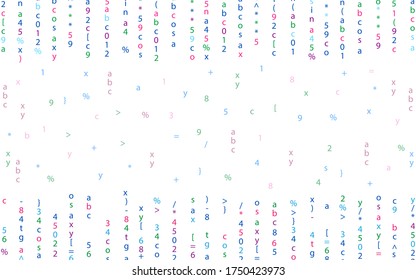 Abstract white background with colored mathematical signs of algebra and geometry. Template for advertising, booklets, training leaflets. Vector graphics.