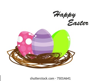 abstract white background with colorful egg in nest, vector easter celebration
