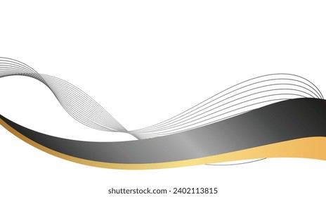 Abstract white background design with gold silver waves and lines