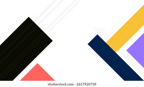 FUNDO BRANCO ABSTRATO COM LINHAS GEOMÉTRICAS DIAGONAIS FORMAS E TRIÂNGULO PLANO LARANJA LARANJA ROXO VETOR DE DESIGN COLORIDO 
