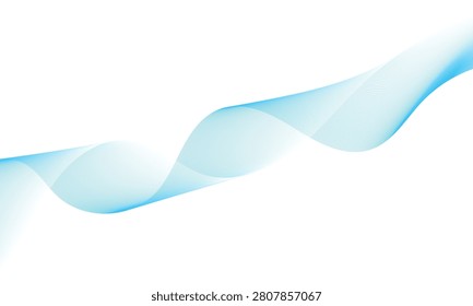Abstract White Background with Diagonal Light Blue Flowing Wave. Minimalist Cyan Curved Fine Lines Ribbon Texture with Ample Copy Space for Corporate, Tech, and Medical Web Header Banner
