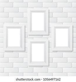 Abstract white background with different grunge bricks and four empty pictures