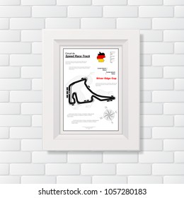 Abstract white background with different grunge bricks and picture frame with speed race track and sample text