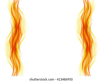 Abstract white background with flames in yellow and red tones on the right and left sides of the picture 