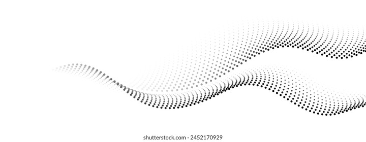 Abstrakter weißer Hintergrund mit fließenden Teilchen. Digitales Zukunftstechnologiekonzept. Vektorillustration.