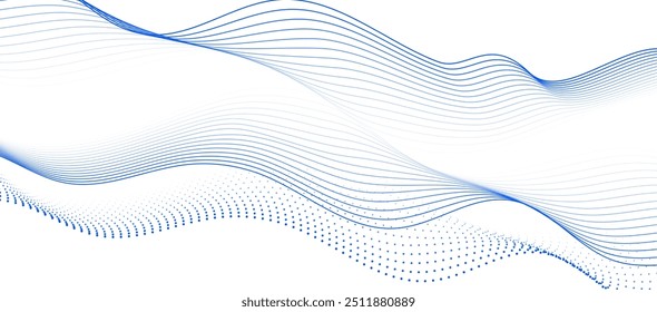 Abstrakter weißer Hintergrund mit fließenden Partikeln. Dynamische Wellen. Technologiekonzept. Vektorgrafik.