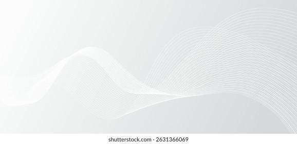 Abstract white background with flowing wavy lines. Modern white background with curve wave technology lines